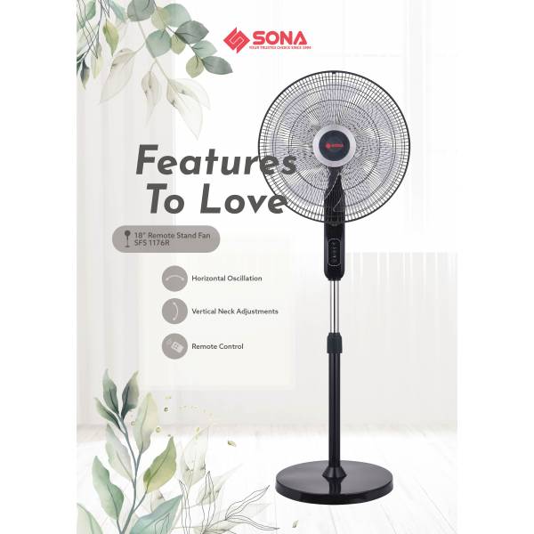 SONA SFS 1176R Remote Stand Fan 18”