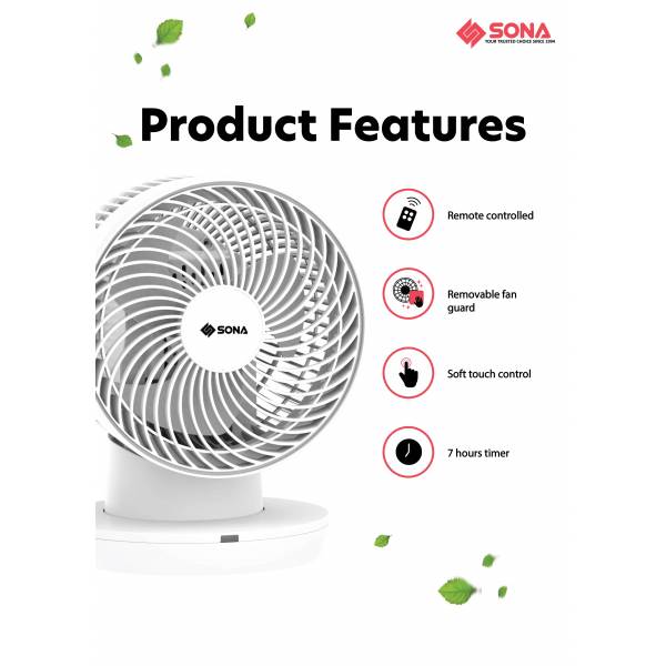 SONA STC 1319DC Remote High Velocity Fan 8"