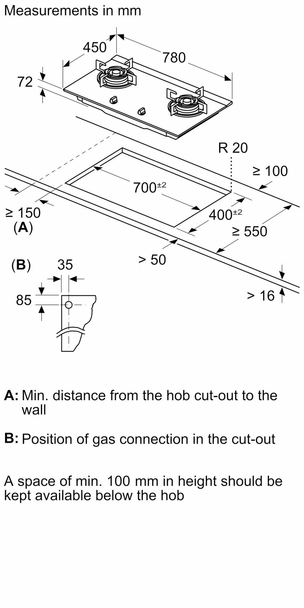 BOSCH PMD82D31AF Series 4 Gas hob 78 cm Tempered glass