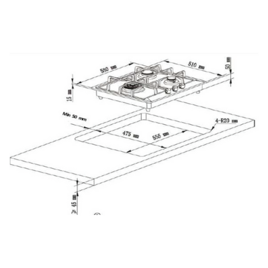 RINNAI RB-63SSV-DR 3 Burner Built-In Hob