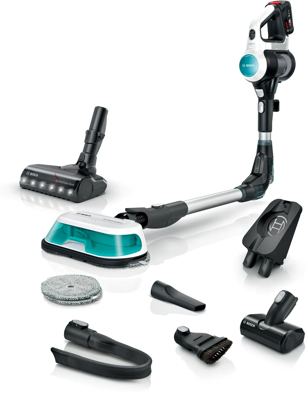 BOSCH BCS 71HYG3 Rechargeable 2 in 1 Vacuum and Mop Unlimited 7 ProHygienic Aqua White