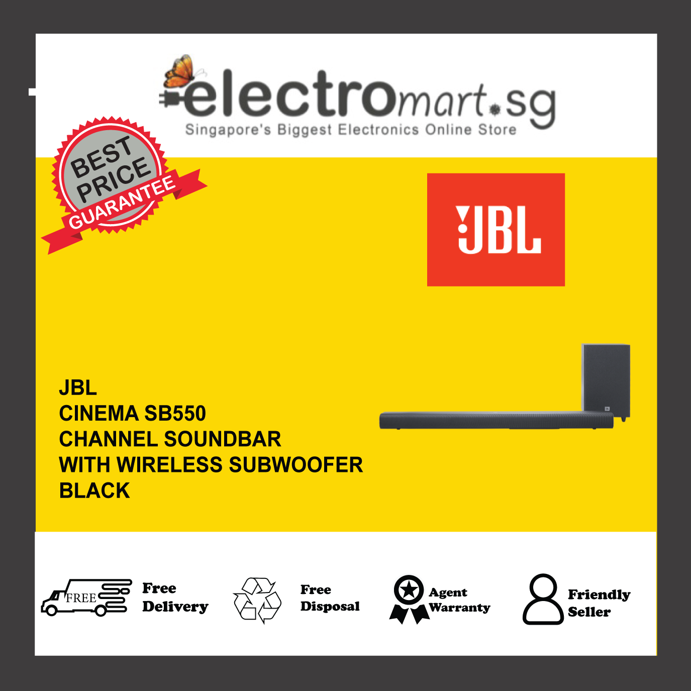 JBL SB550 3.1 Channel Soundbar with Wireless Subwoofer