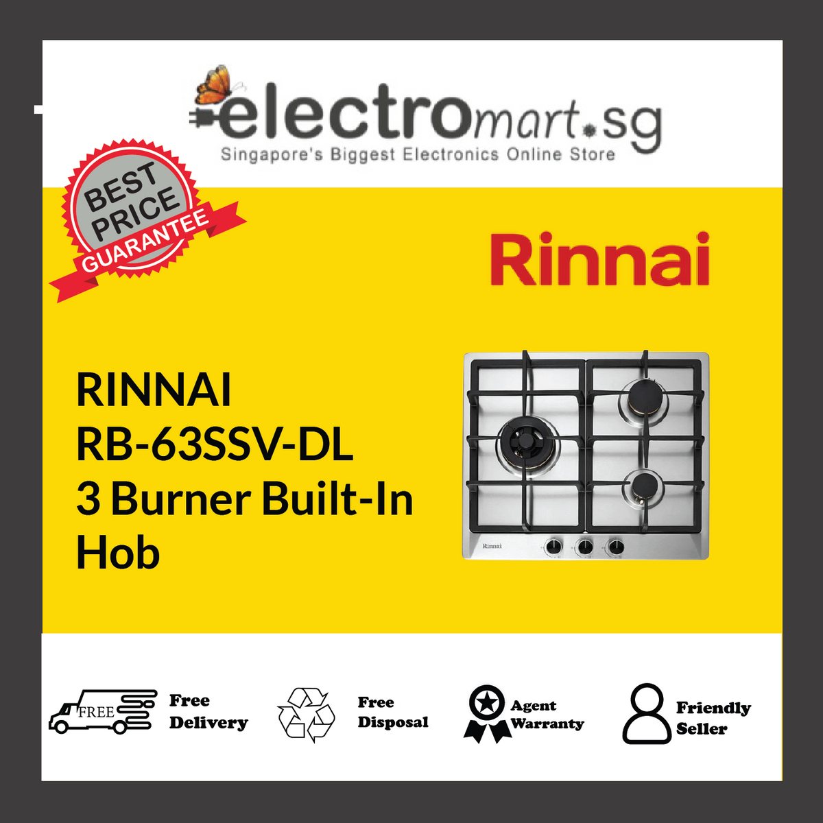 RINNAI RB-63SSV-DL 3 Burner Built-In Hob