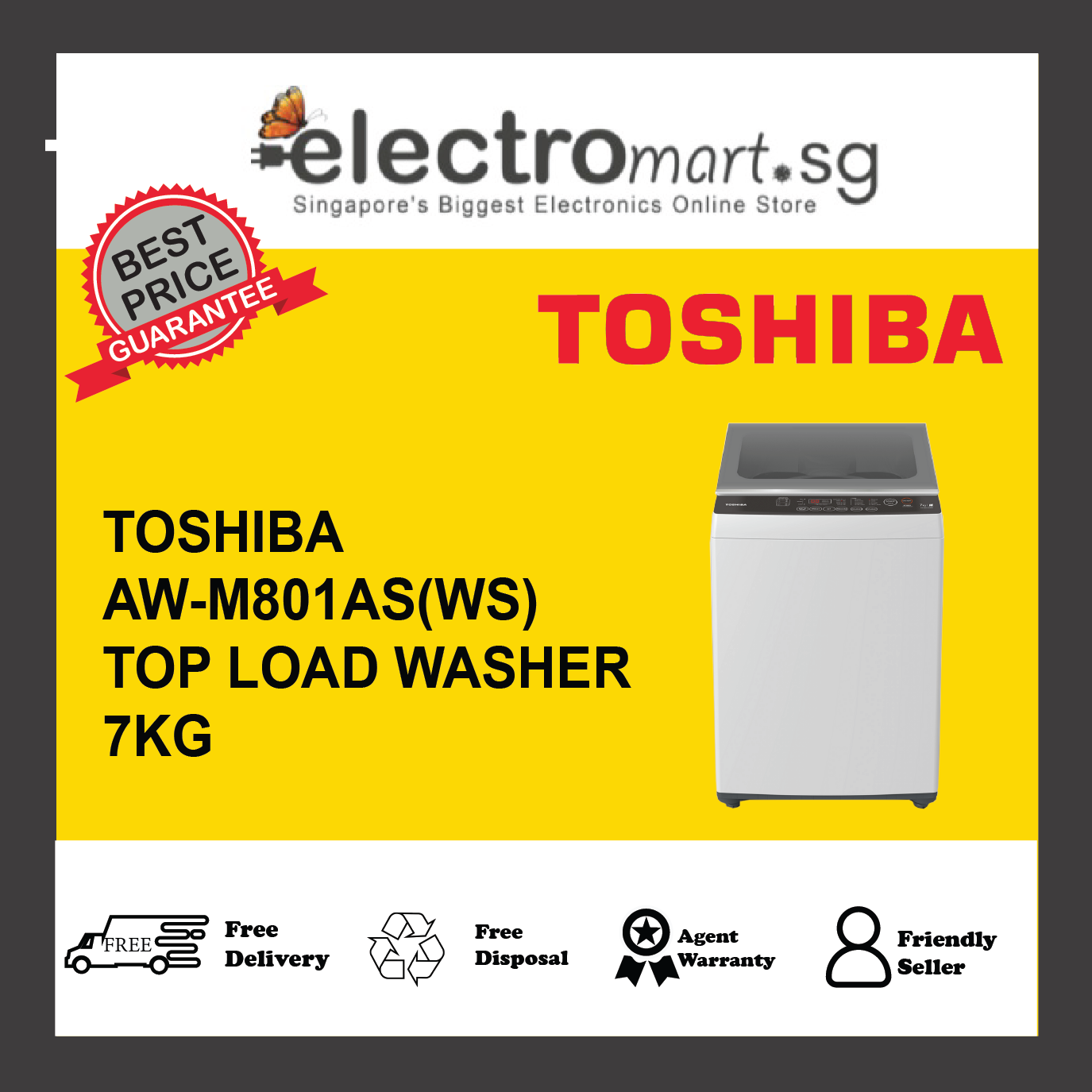 その他 TOSHIBA A-M7 TOSHIBA AW-M801AS(WS) Top Load Washing Machine 7kg – Electromart