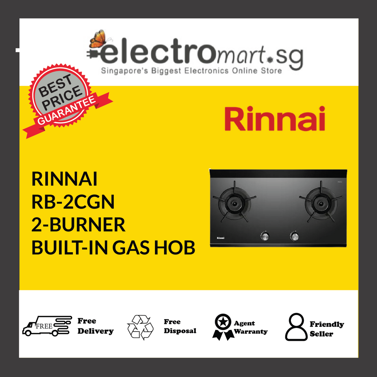 RINNAI RB-2CGN 2-BURNER BUILT-IN GAS HOB