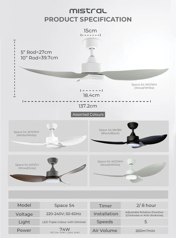 (Installation Available) Mistral Ceiling Fan Space 36 / 46 / 54 PROMO 1st May - 31st May 2026