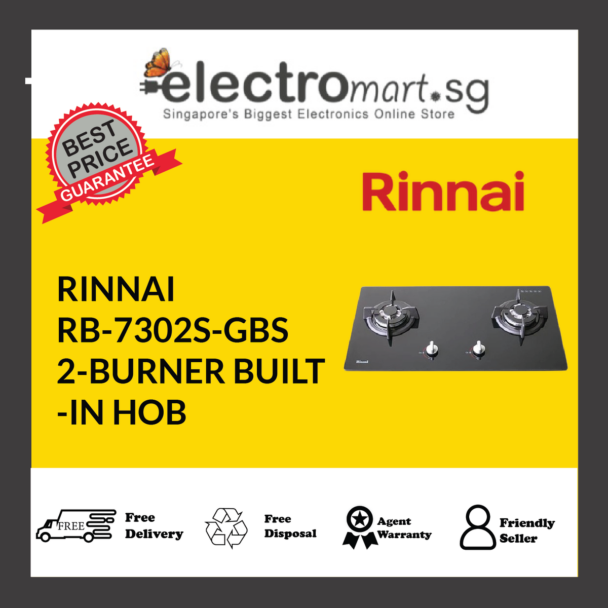 RINNAI RB-7302S-GBS 2-BURNER BUILT -IN HOB