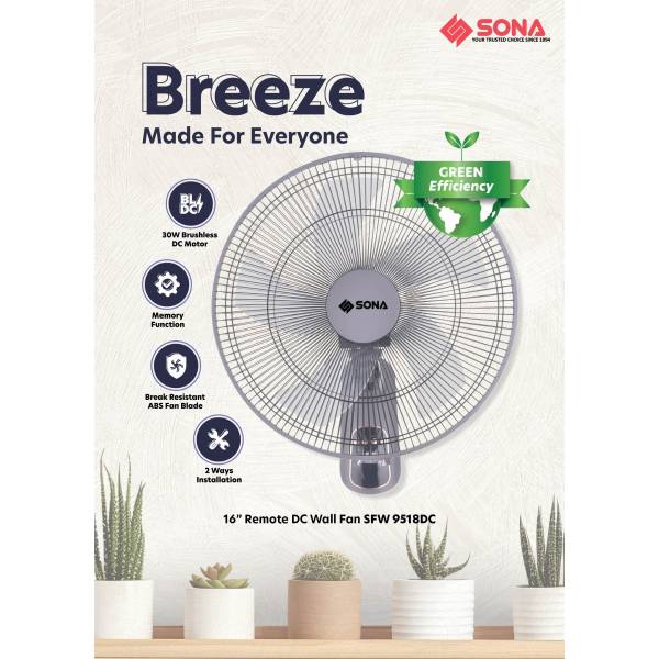 SONA SFW 9518DC Remote DC Wall Fan 16”