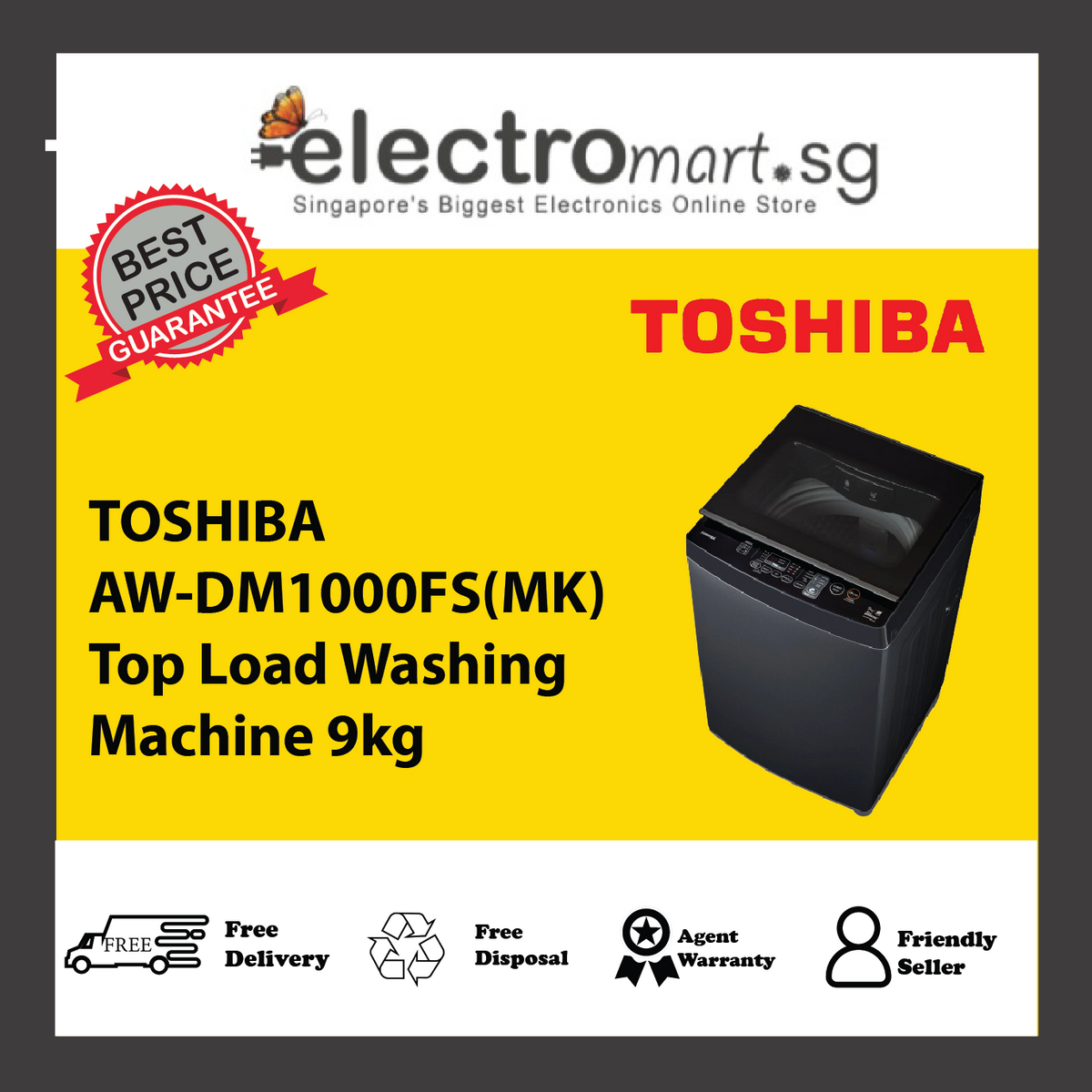 TOSHIBA AW-DM1000FS(MK) Top Load Washing Machine 9kg
