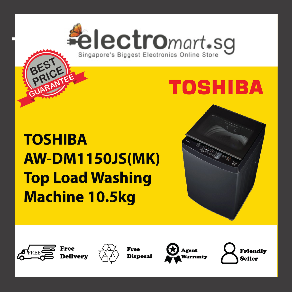 TOSHIBA AW-DM1150JS(MK) Top Load Washing Machine 10.5kg