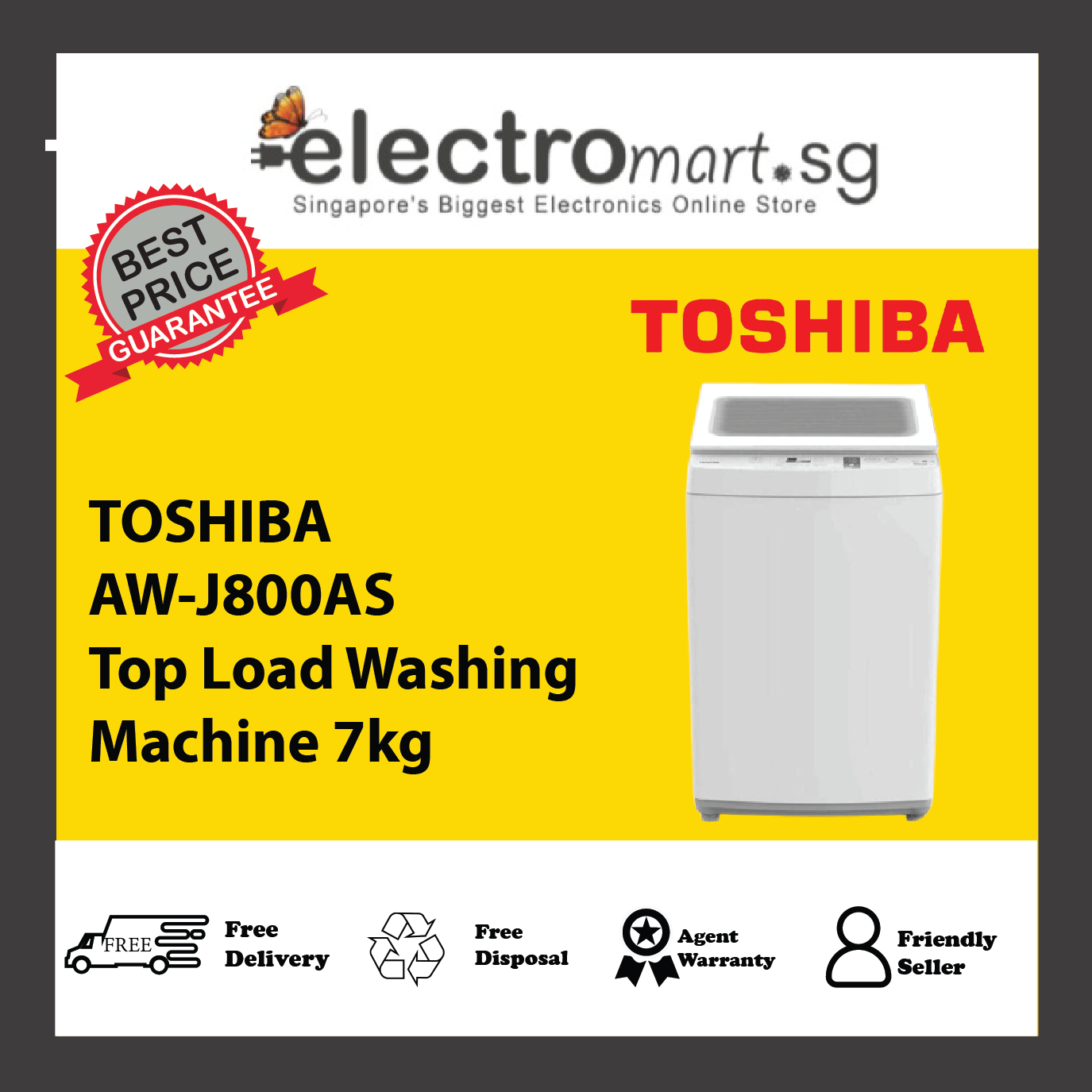 TOSHIBA AW-J800AS Top Load Washing Machine 7kg – Electromart.sg