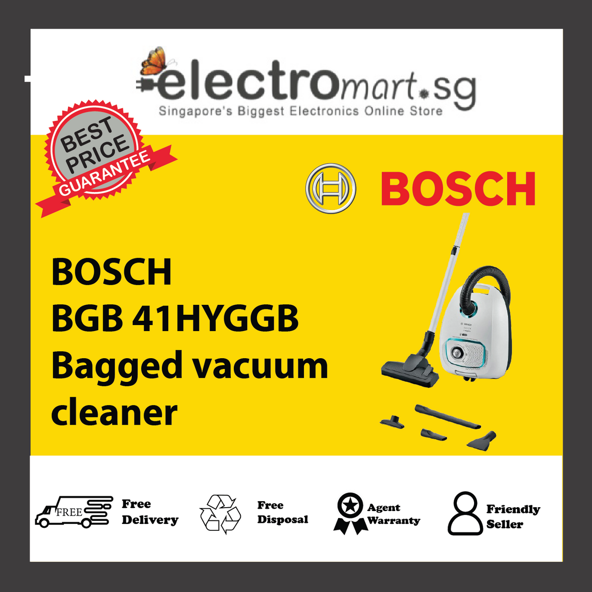 BOSCH BGB 41HYGGB Series 4 Bagged vacuum cleaner ProHygienic White