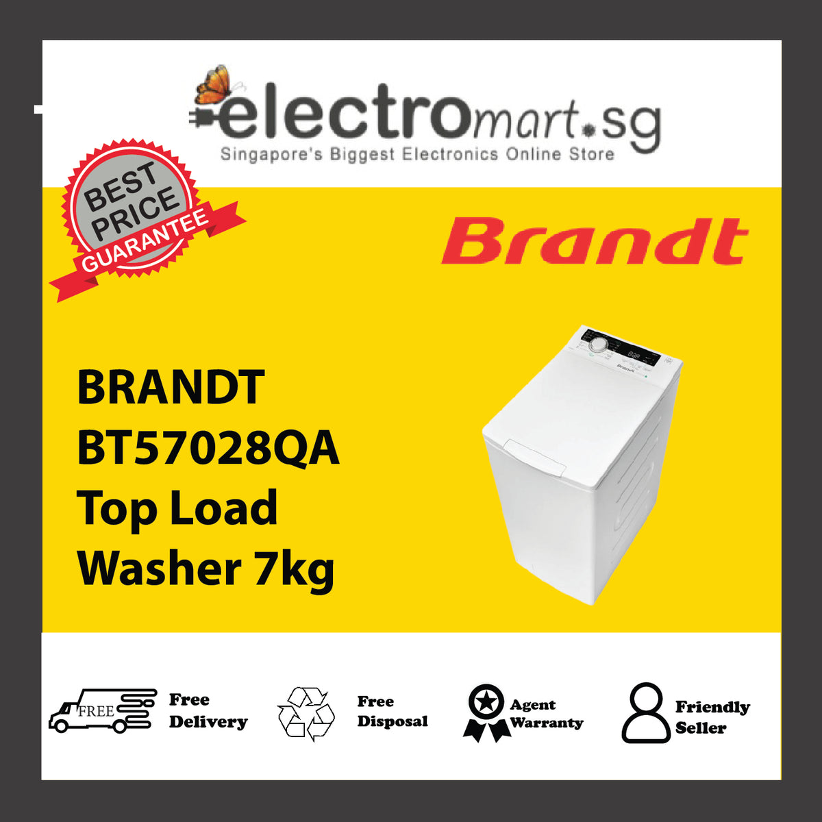 BRANDT BT57028QA Top Load Washer 7kg