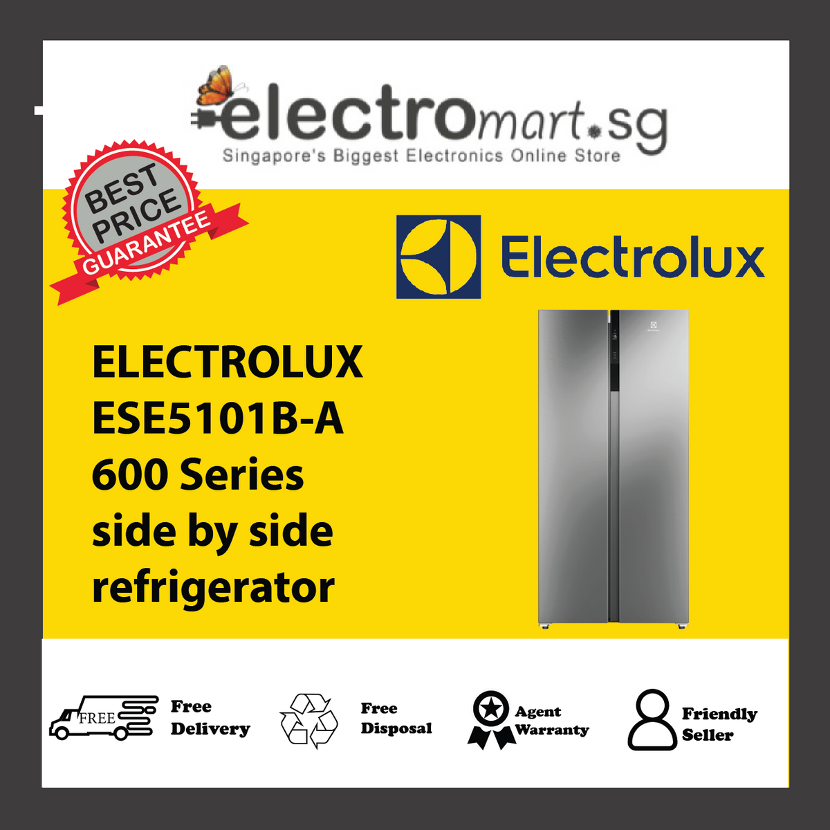 ELECTROLUX ESE5101B-A 600 Series side by side refrigerator 507L