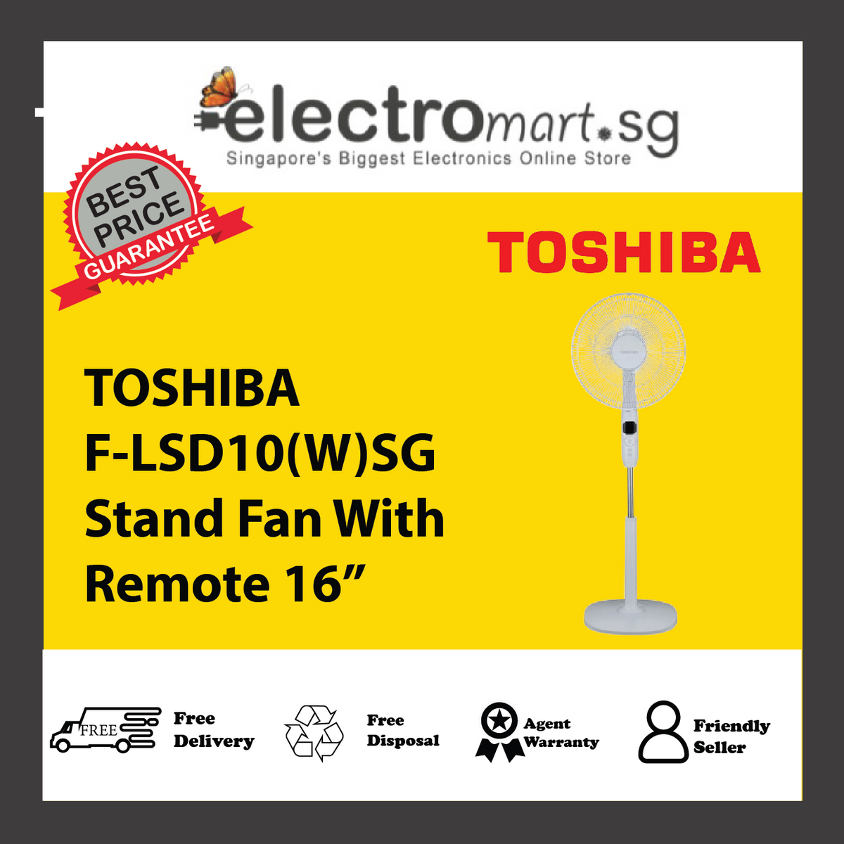 TOSHIBA F-LSD10(W)SG Stand Fan With Remote 16”