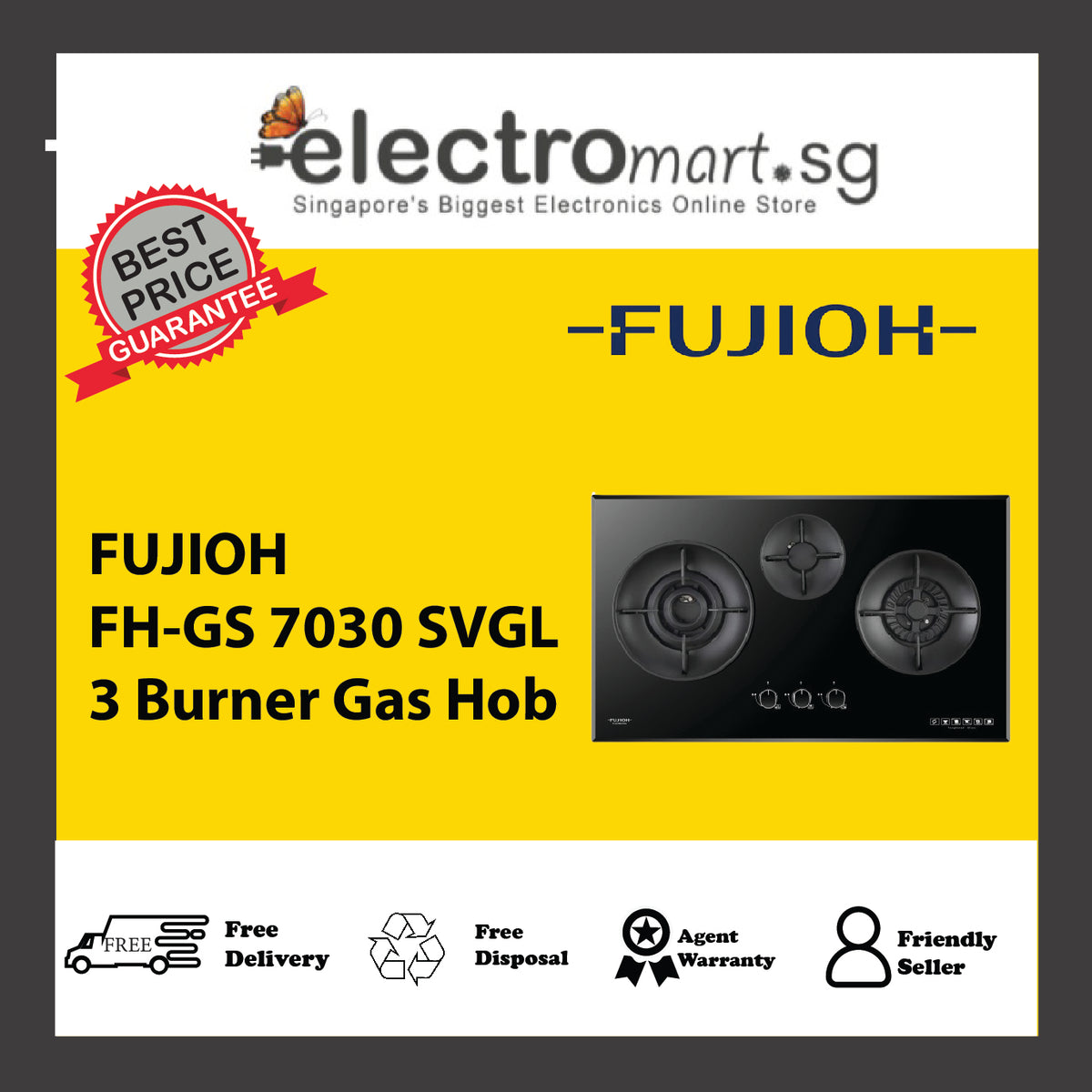 FUJIOH FH-GS 7030 SVGL 3 Burner Gas Hob