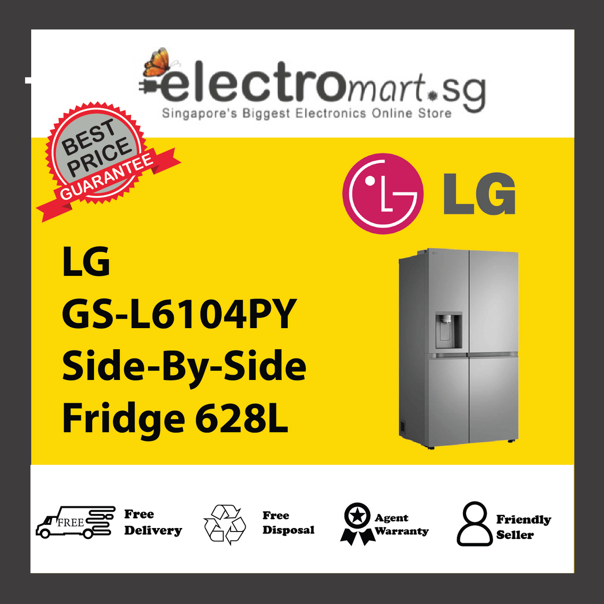 LG GS-L6104PY Side-by-Side Fridge 628L