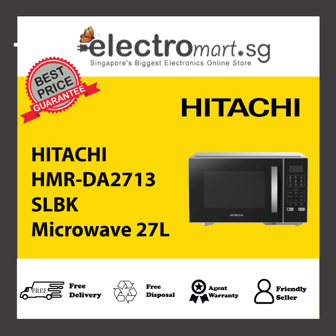 HITACHI HMR-DA2713 SLBK Microwave 27L – Electromart.sg Pte Ltd