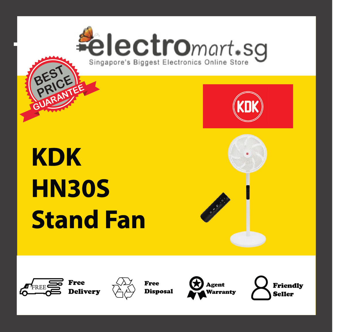 KDK HN30S Dual Blades Stand Fan with Magnetic Remote Control (30cm/12”)