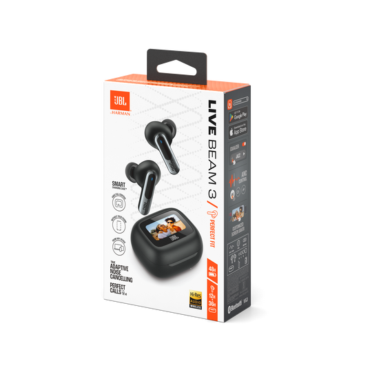 JBL Live Beam 3 True wireless noise-cancelling earbuds with stick-closed design and Smart Charging Case