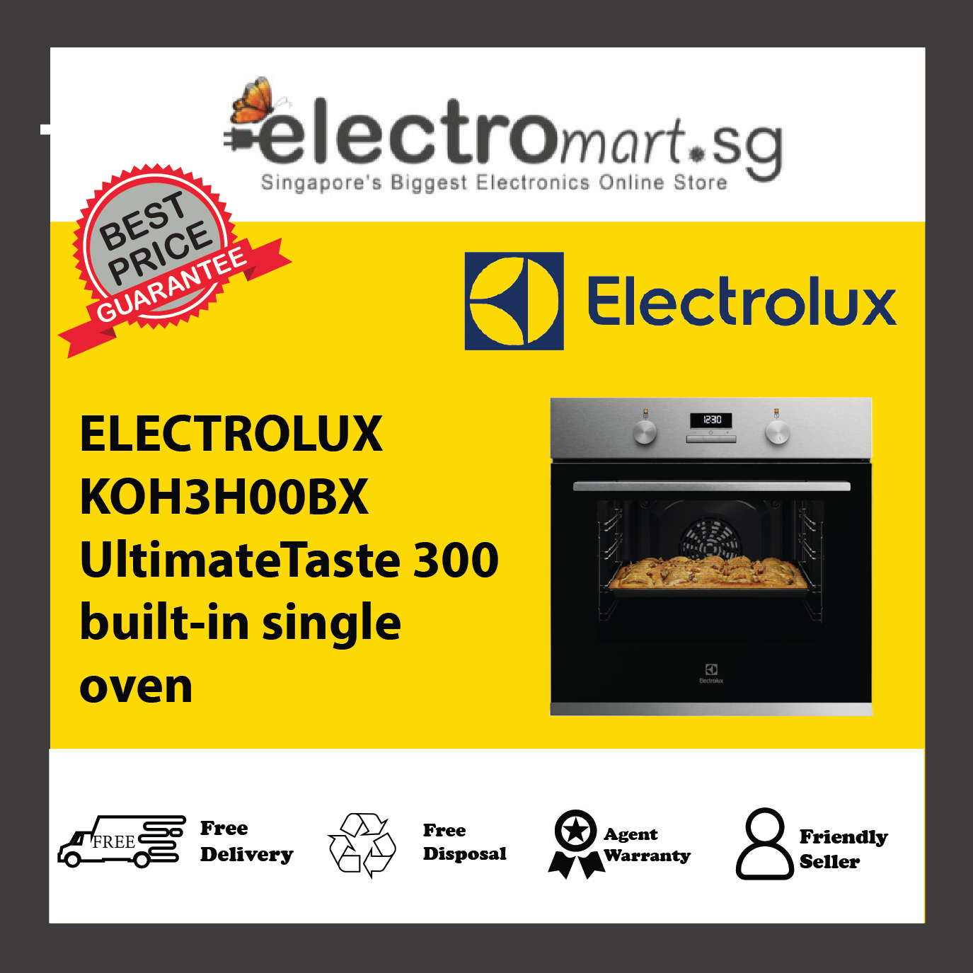 ELECTROLUX KOH3H00BX 60cm UltimateTaste 300 built-in single oven with 65L capacity