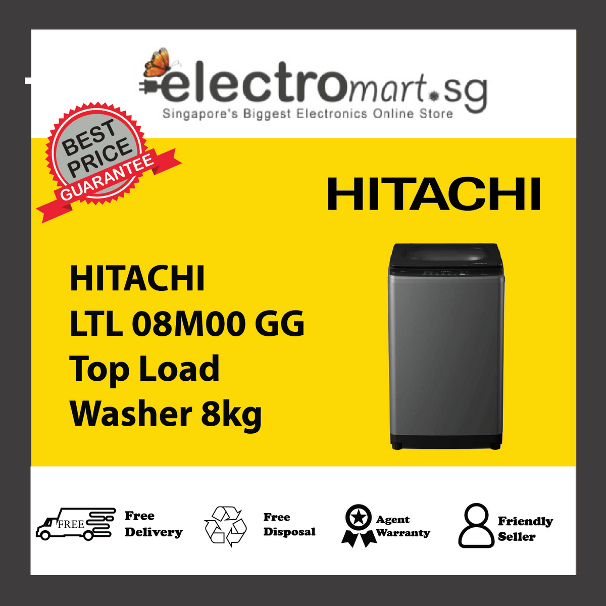 HITACHI LTL 08M00 GG Top Load Washer 8kg