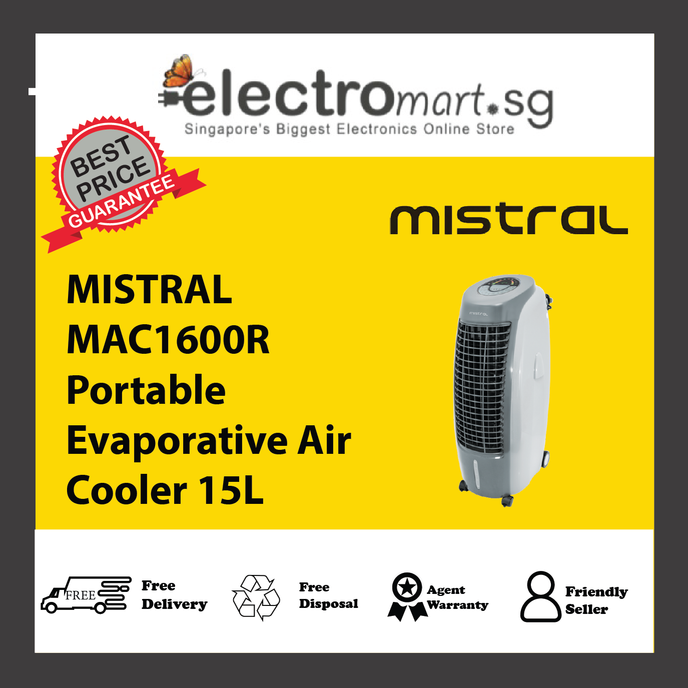 MISTRAL MAC1600R Portable Evaporative Air Cooler with Ionizer 15L