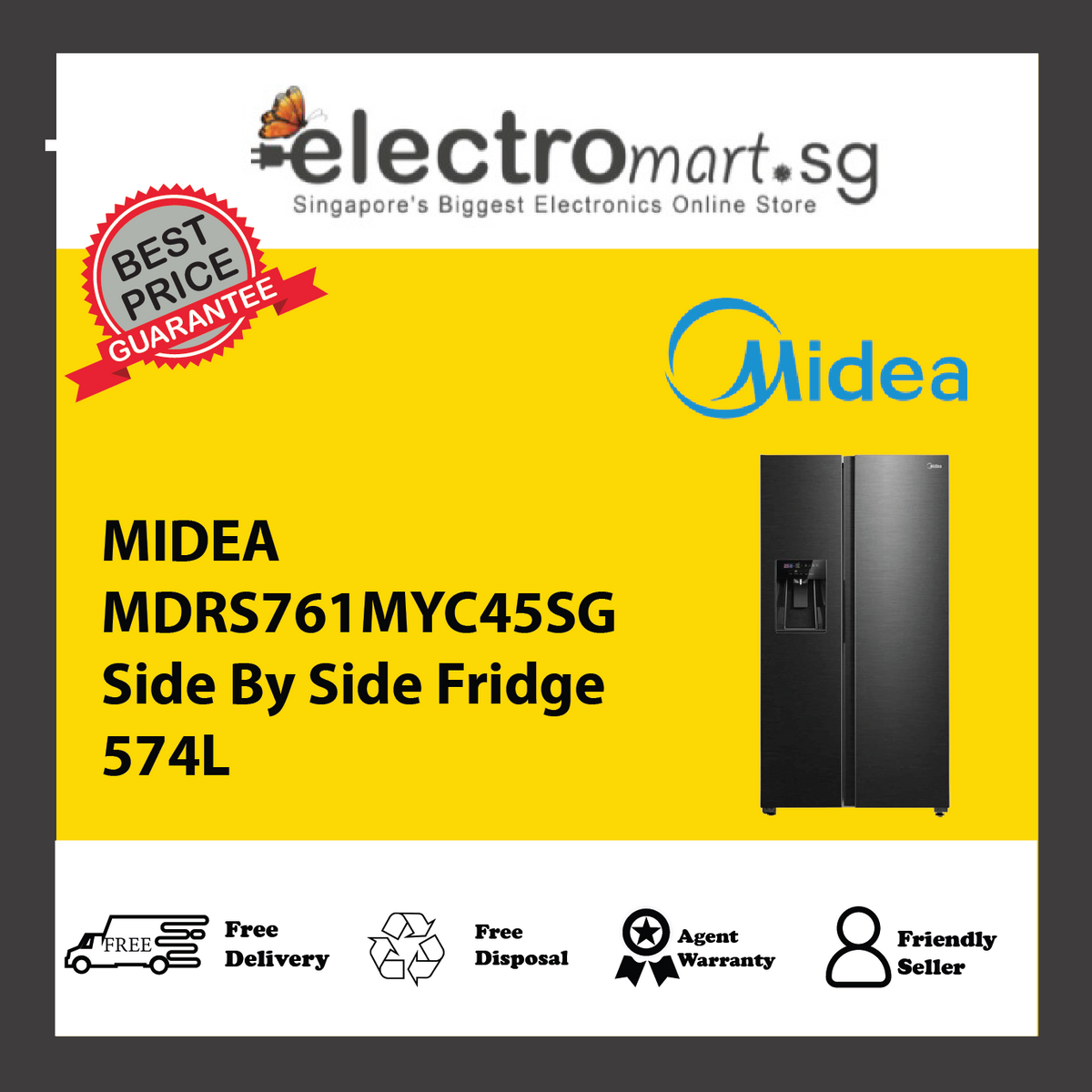 MIDEA MDRS761MYC45SG Side By Side Fridge 574L