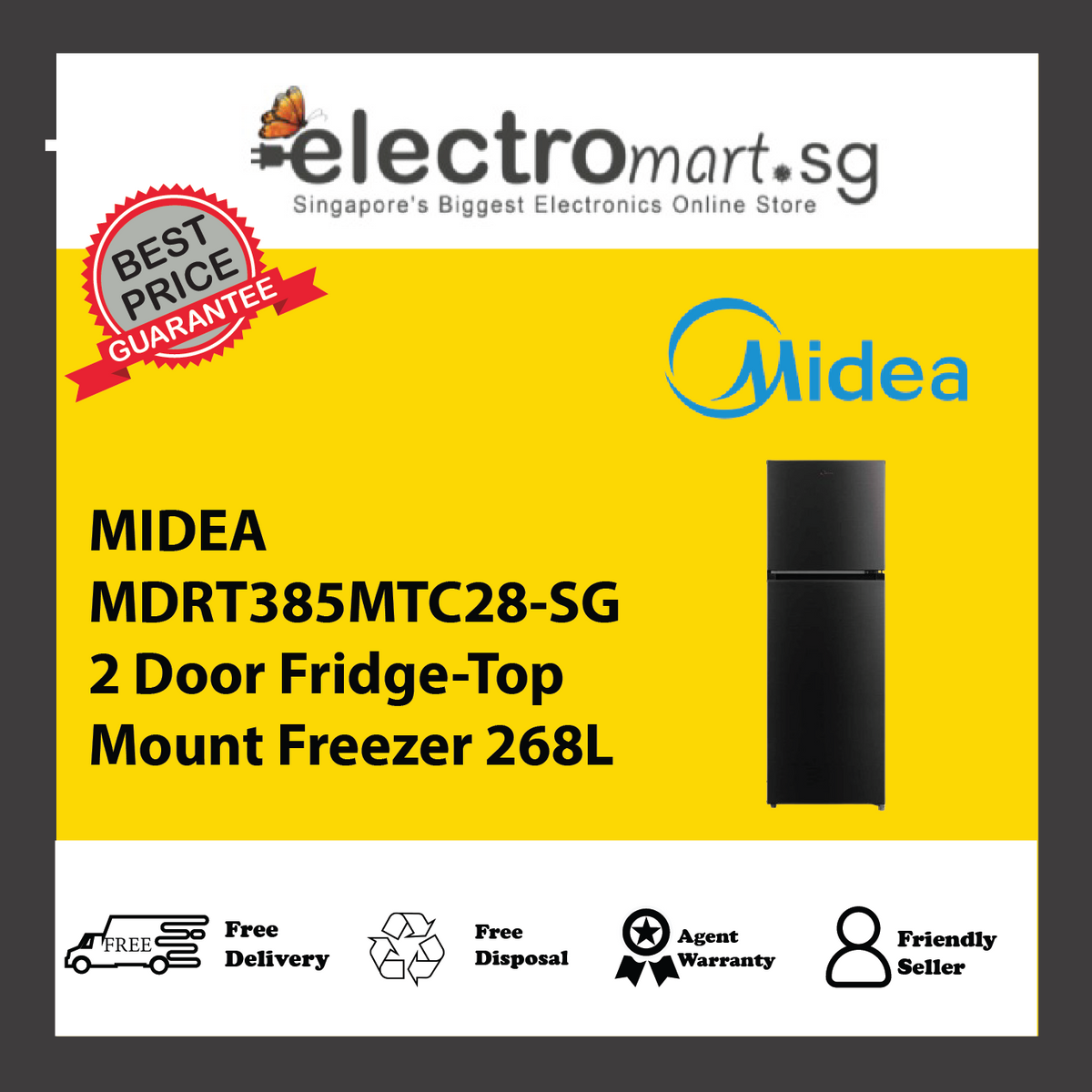 MIDEA MDRT385MTC28-SG 2 Door Fridge-Top Mount Freezer 268L