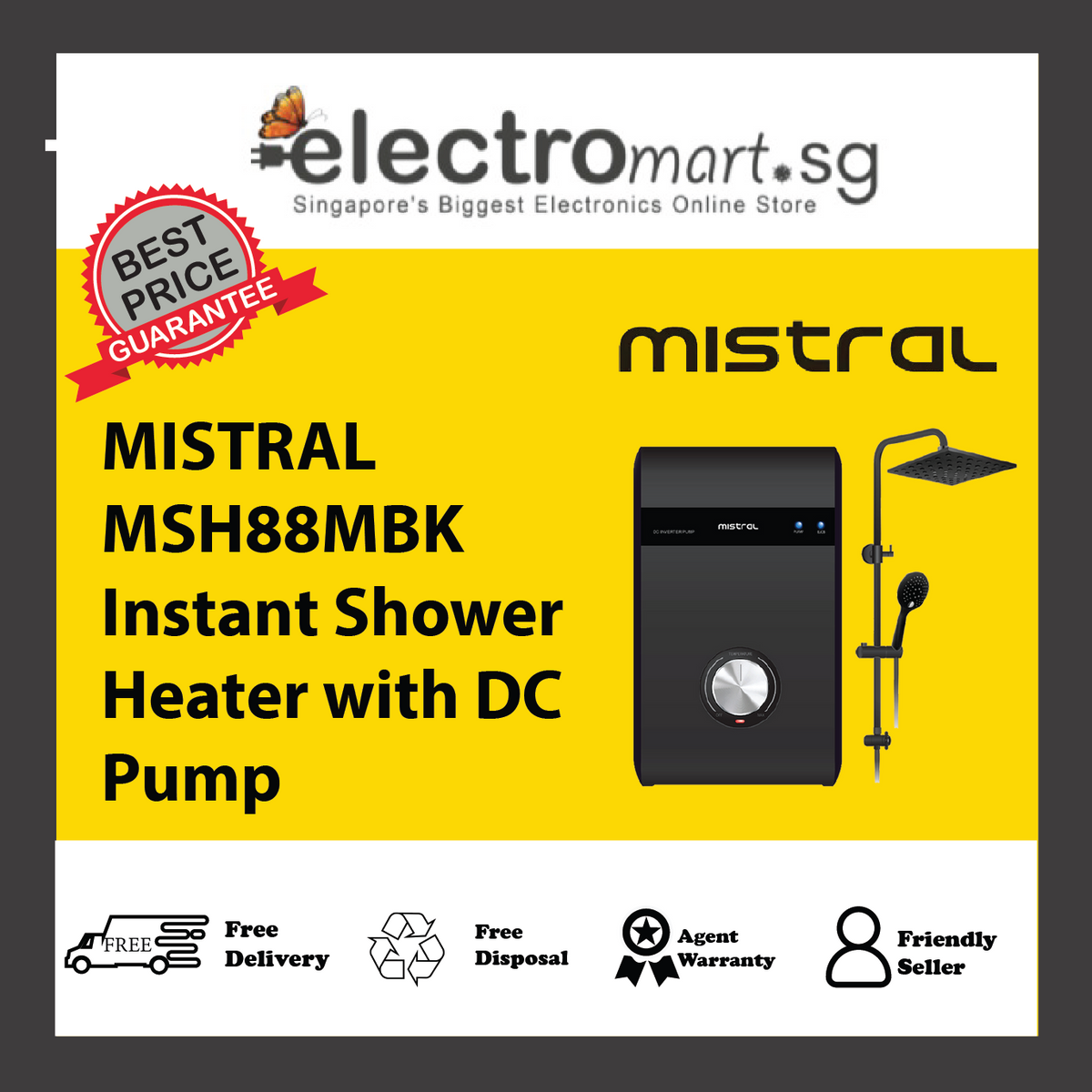 MISTRAL MSH88MBK Instant Shower Heater with DC Pump