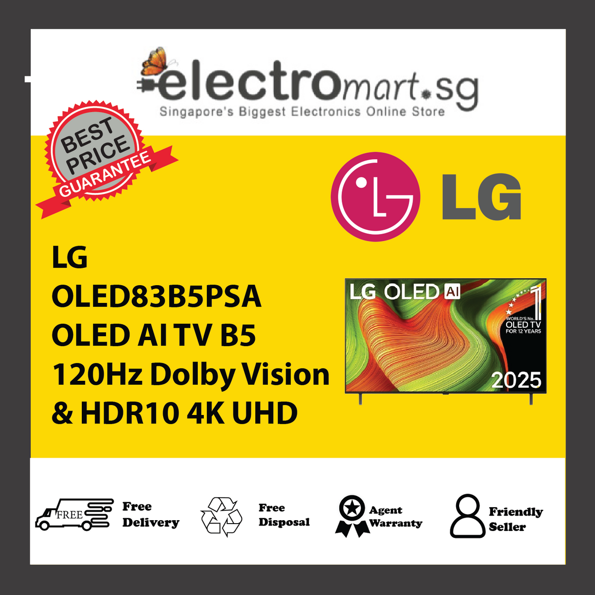 LG OLED83B5PSA OLED AI TV B5 120Hz Dolby Vision & HDR10 4K UHD