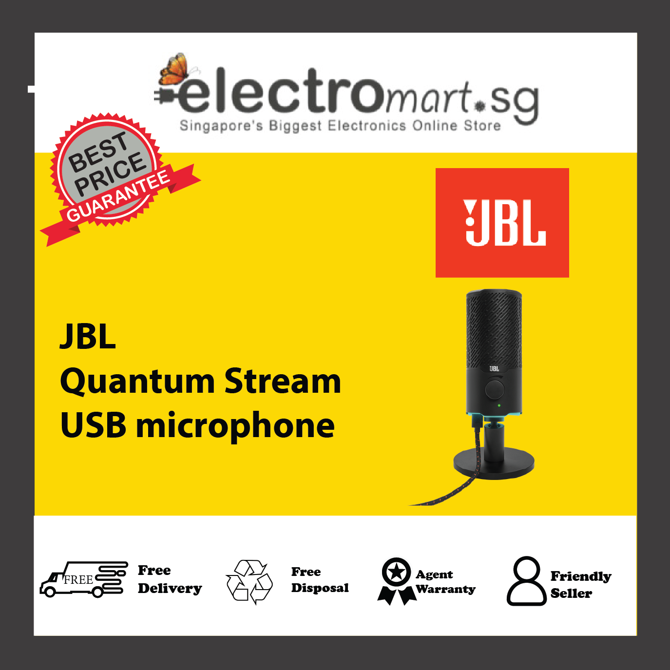 JBL Quantum Stream Dual pattern premium USB microphone for streaming, recording and gaming