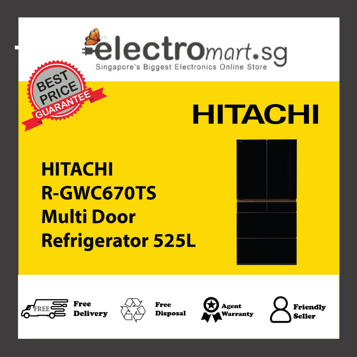 HITACHI R-GWC670TS Multi Door Refrigerator 525L