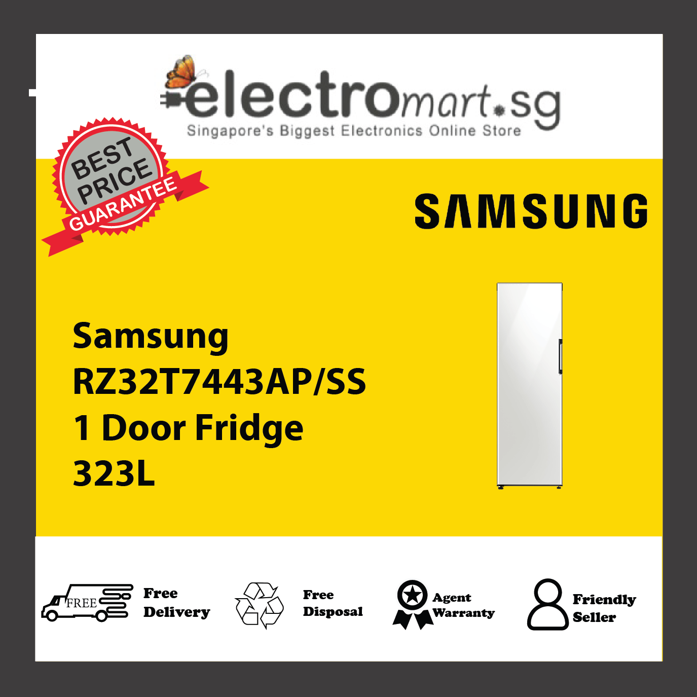 Samsung RZ32T7443AP/SS 1 Door Fridge 323L – Electromart.sg Pte Ltd