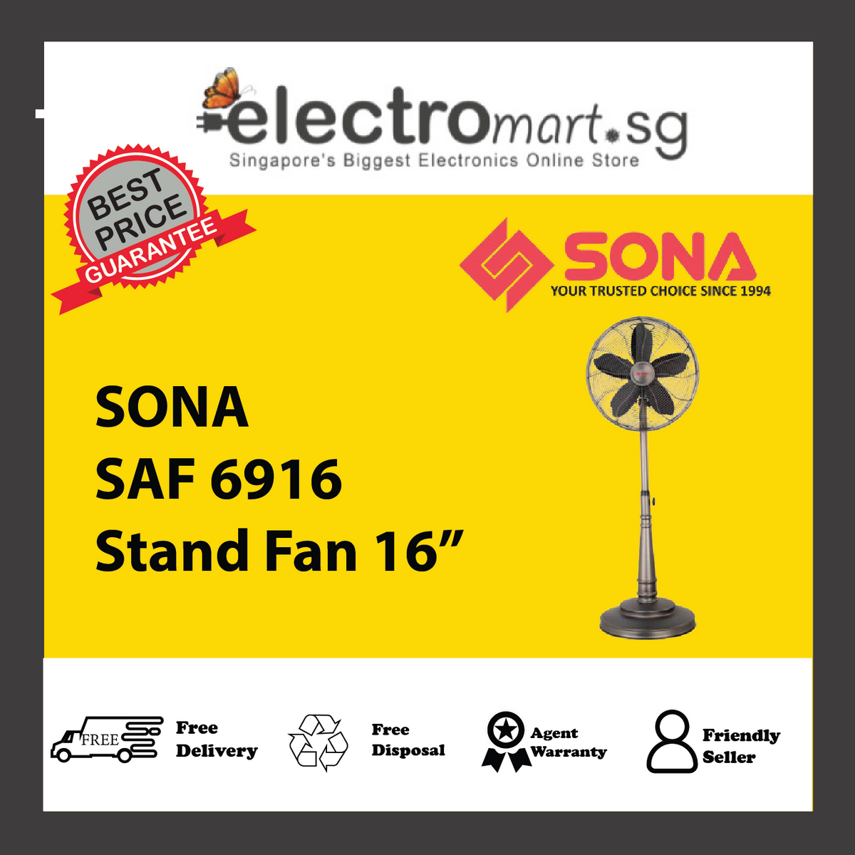 SONA SAF 6916 Stand Fan 16”