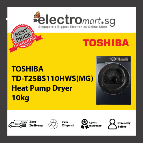 TOSHIBA TD-T25BS110HWS(MG) Front Load Heat Pump Tumble Dryer, 10KGS