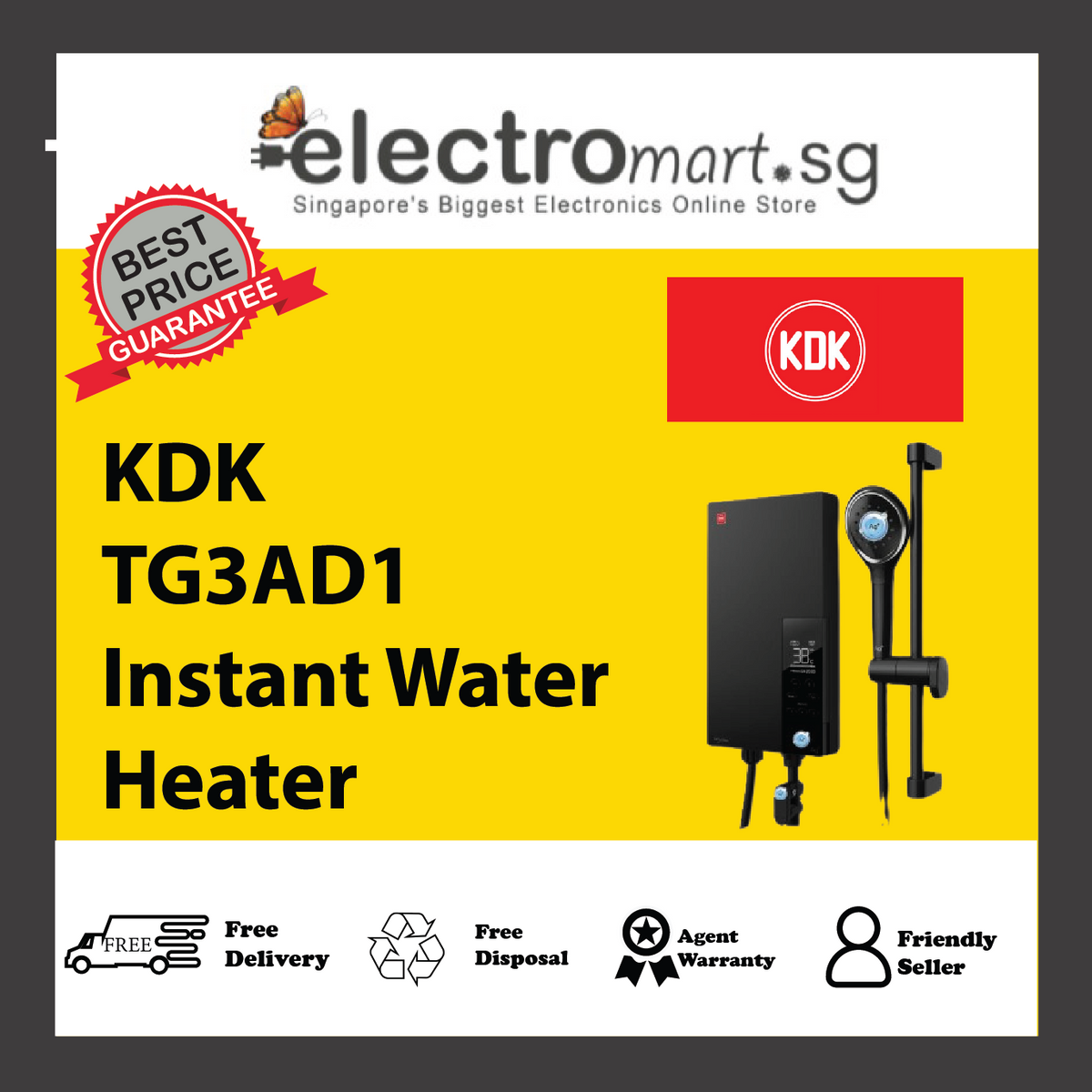 KDK TG3AD1 Instant Water Heater with LCD Corner Control