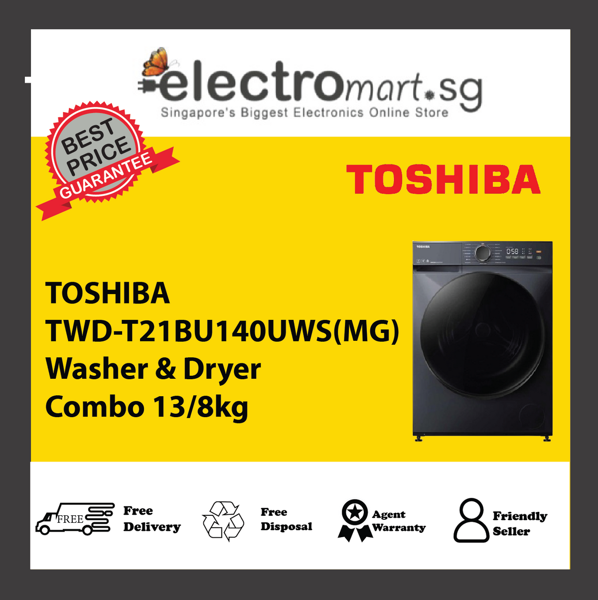 TOSHIBA TWD-T21BU140UWS(MG) Washer & Dryer Combo 13/8kg