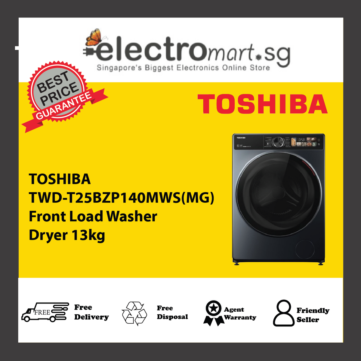 TOSHIBA TWD-T25BZP140MWS(MG) Front Load Washer Dryer 13/8kg