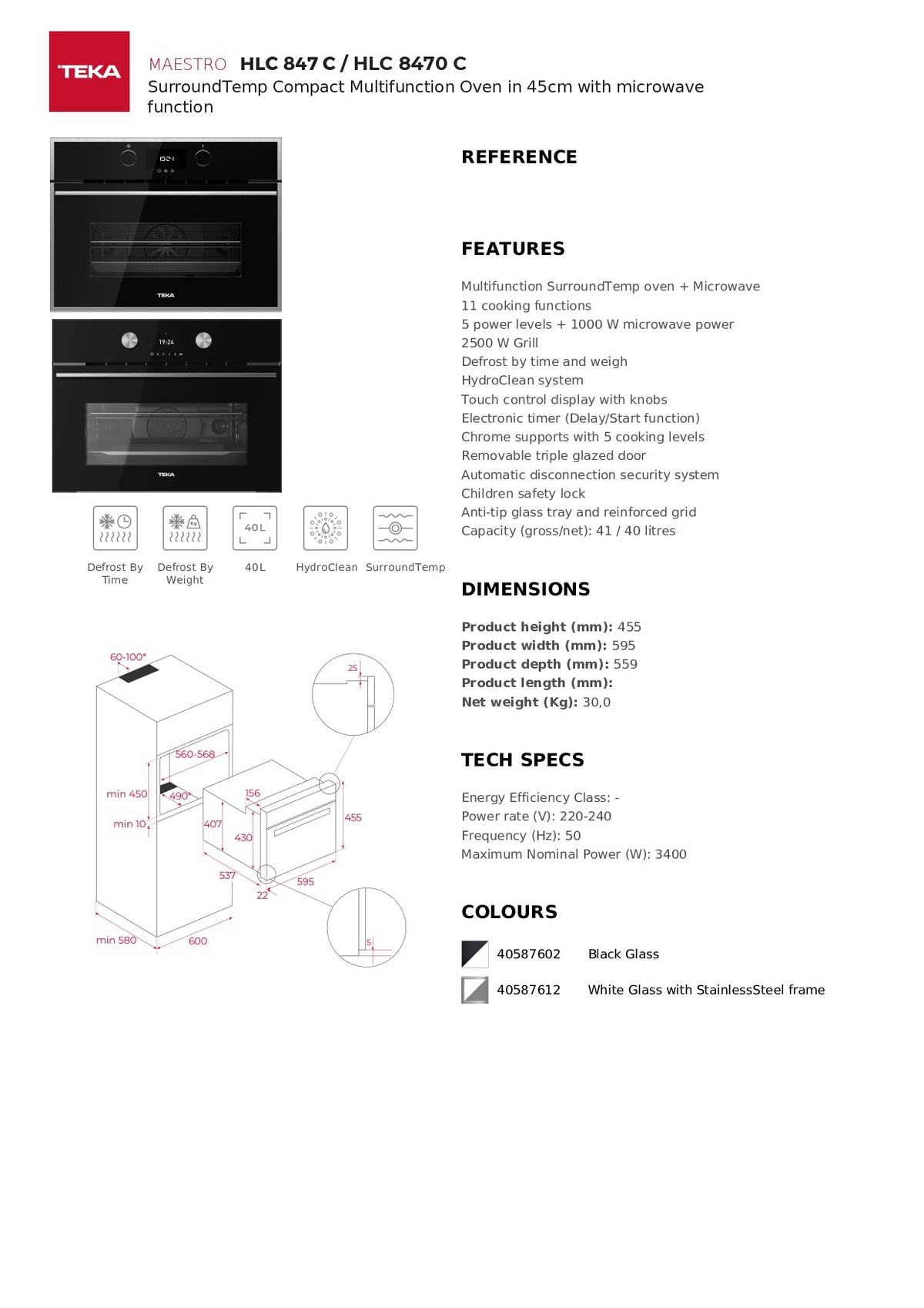 TEKA HLC 8470 C BK Build-In Microwave Oven 45cm