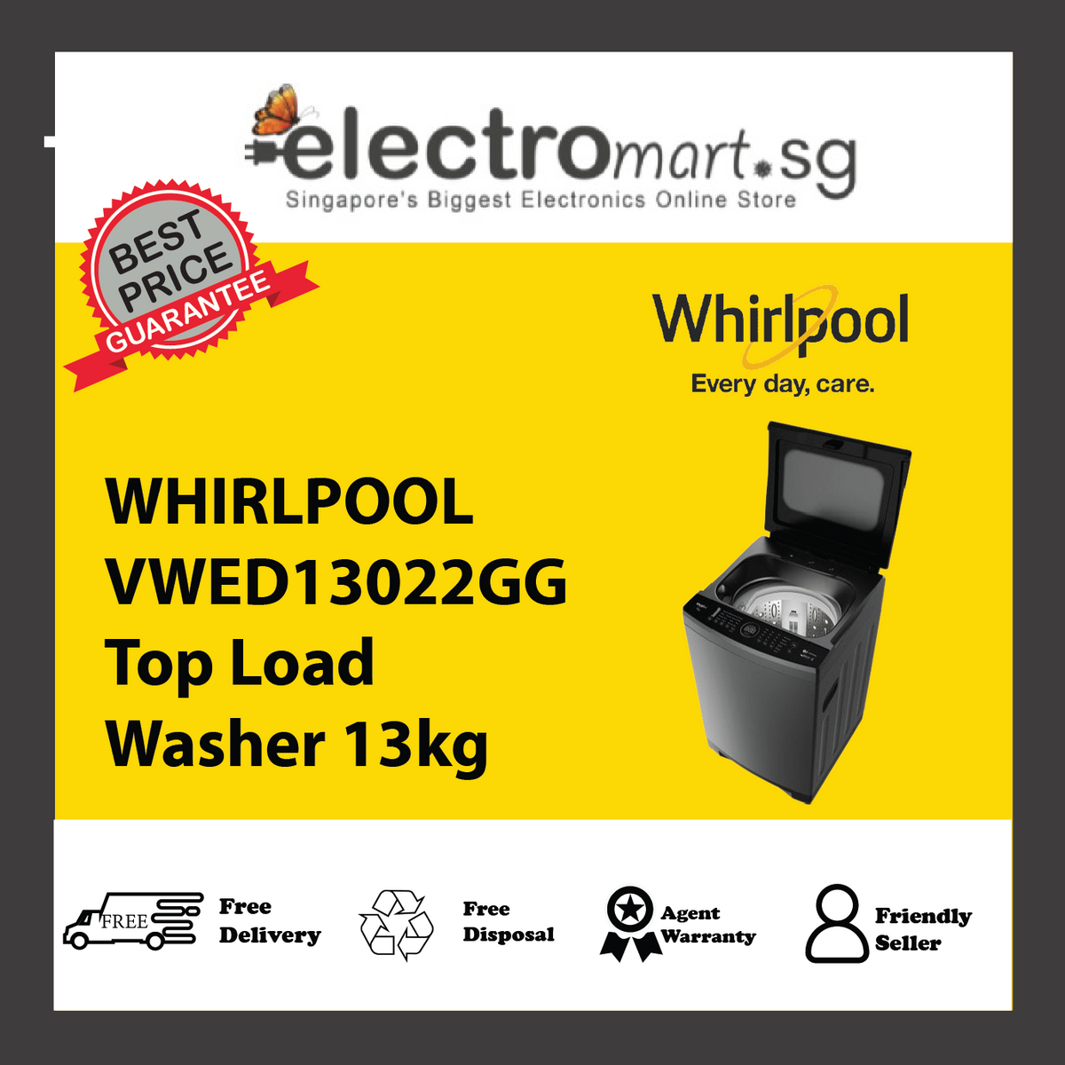 WHIRLPOOL VWED13022GG Top Load Washer 13kg