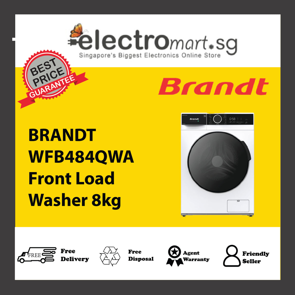 BRANDT WFB484QWA Front Load Washer 8kg