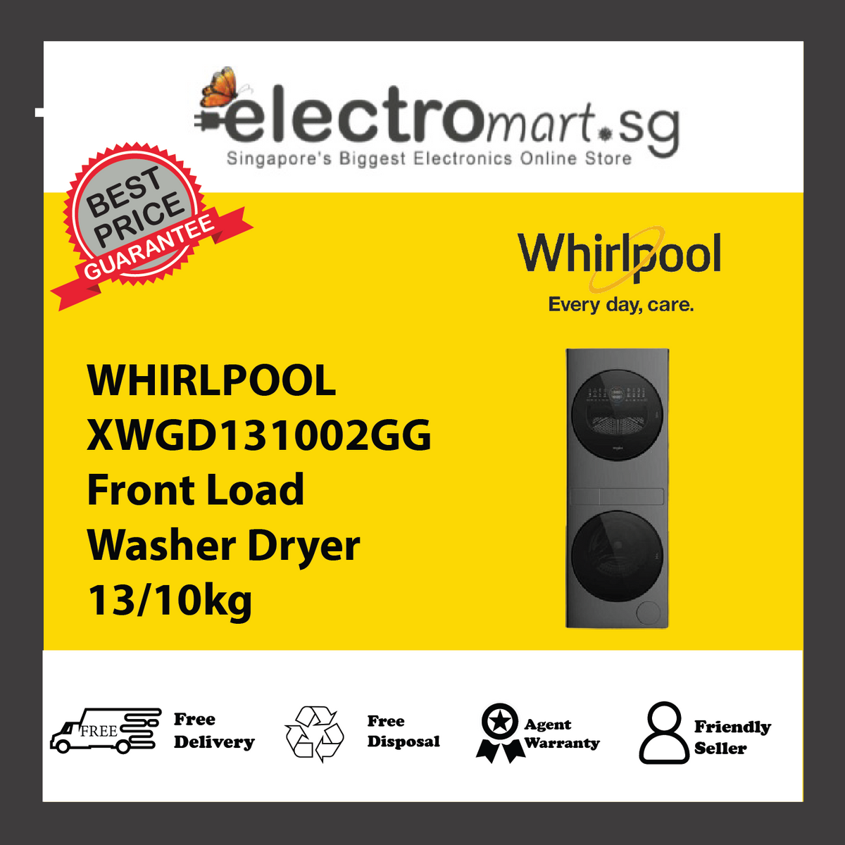 WHIRLPOOL XWGD131002GG Front Load Washer Dryer 13/10kg