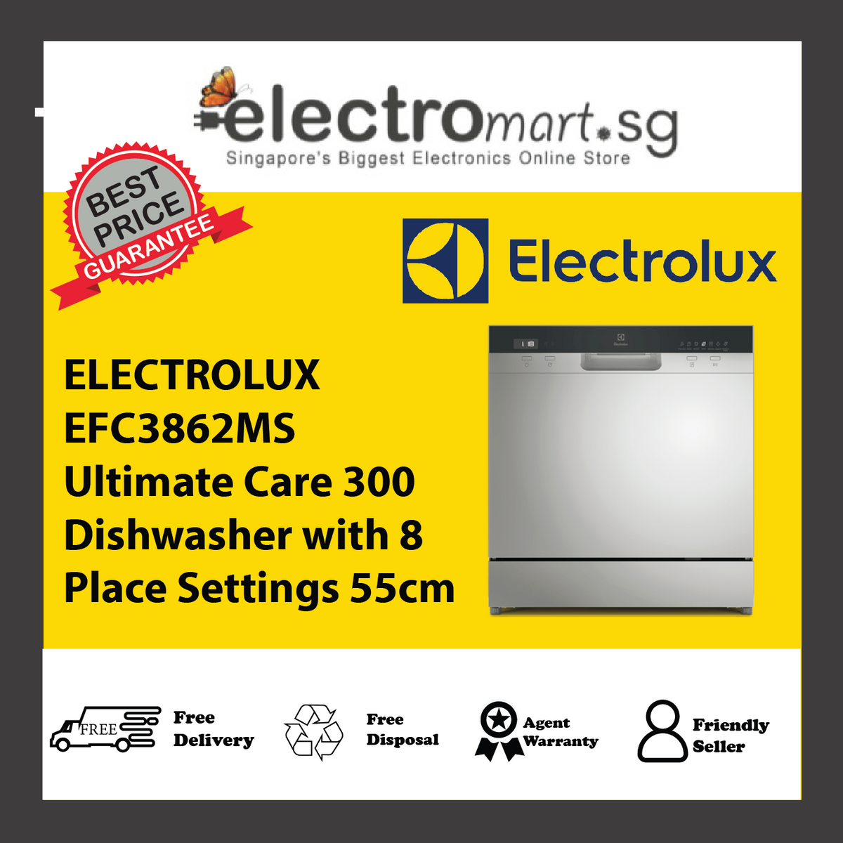 ELECTROLUX EFC3862MS Ultimate Care 300 Dishwasher with 8 Place Settings 55cm