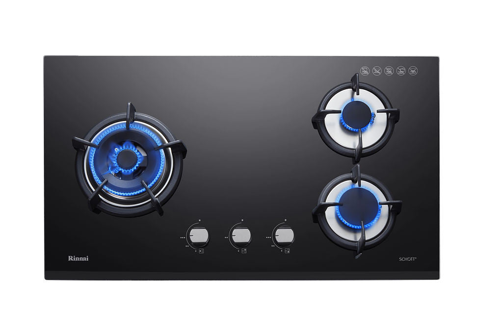 RINNAI RB-73TG 3 Burner Built-In Schott Glass (Black) Top Plate