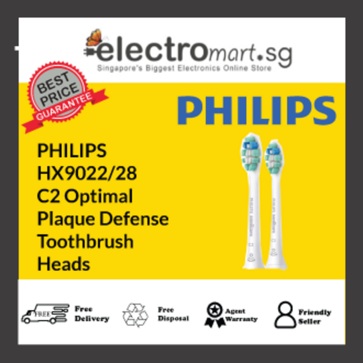 PHILIPS HX9022/28 C2 Optimal Plaque Defense Toothbrush Heads