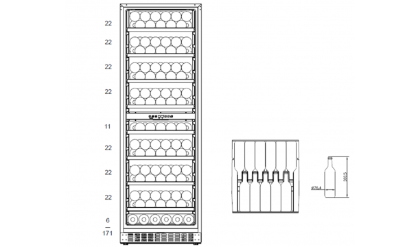 BRANDT BFW171DBA 171 Bottles Free Standing Wine Cellar