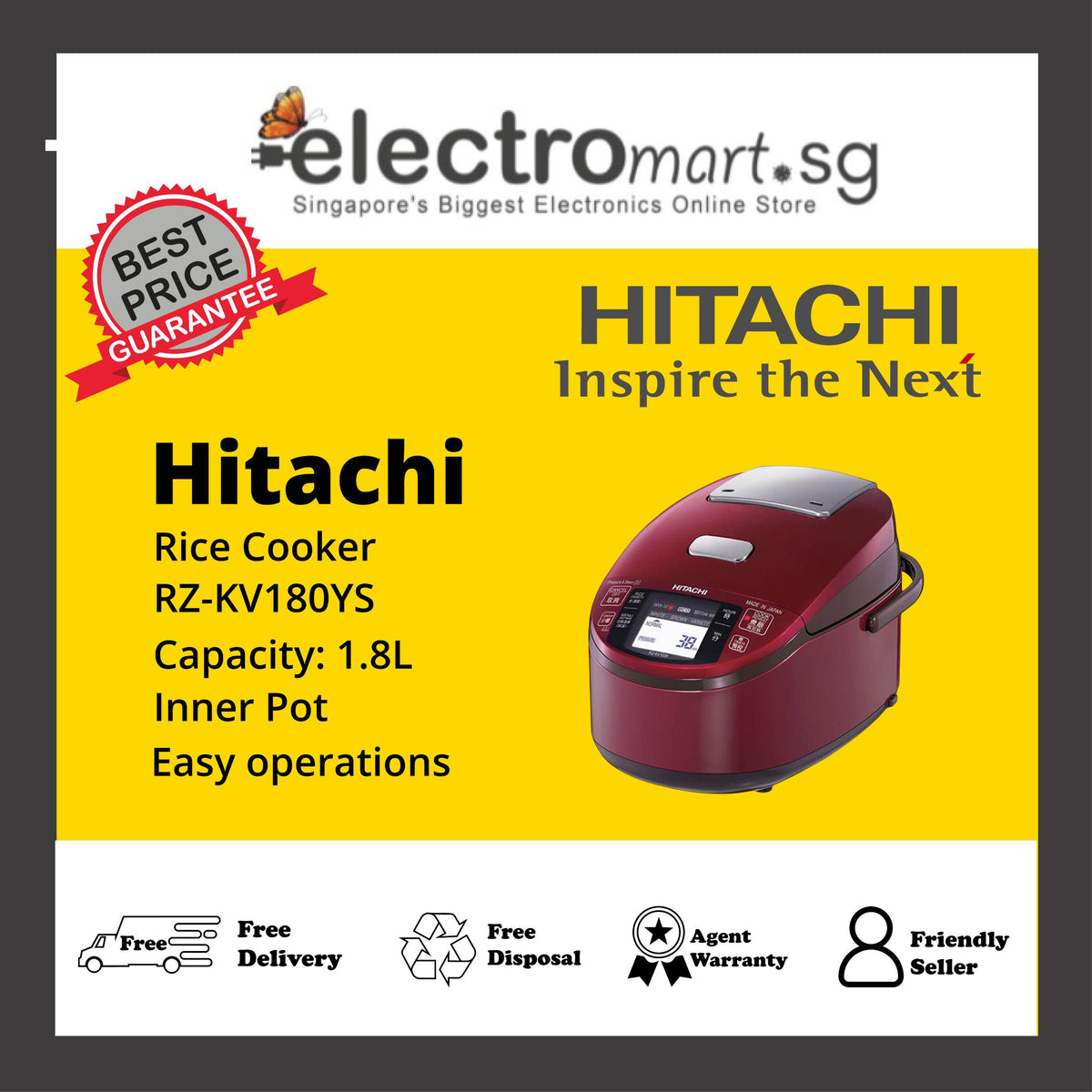 Hitachi RZ-KV180YS IH Steam Pressure Rice Cooker 1.8L