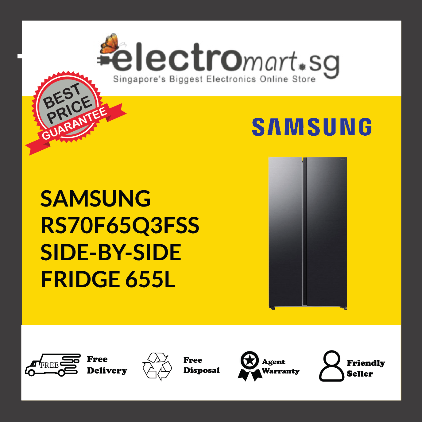 SAMSUNG RS70F65Q3FSS SIDE-BY-SIDE FRIDGE 655L – Electromart.sg Pte Ltd
