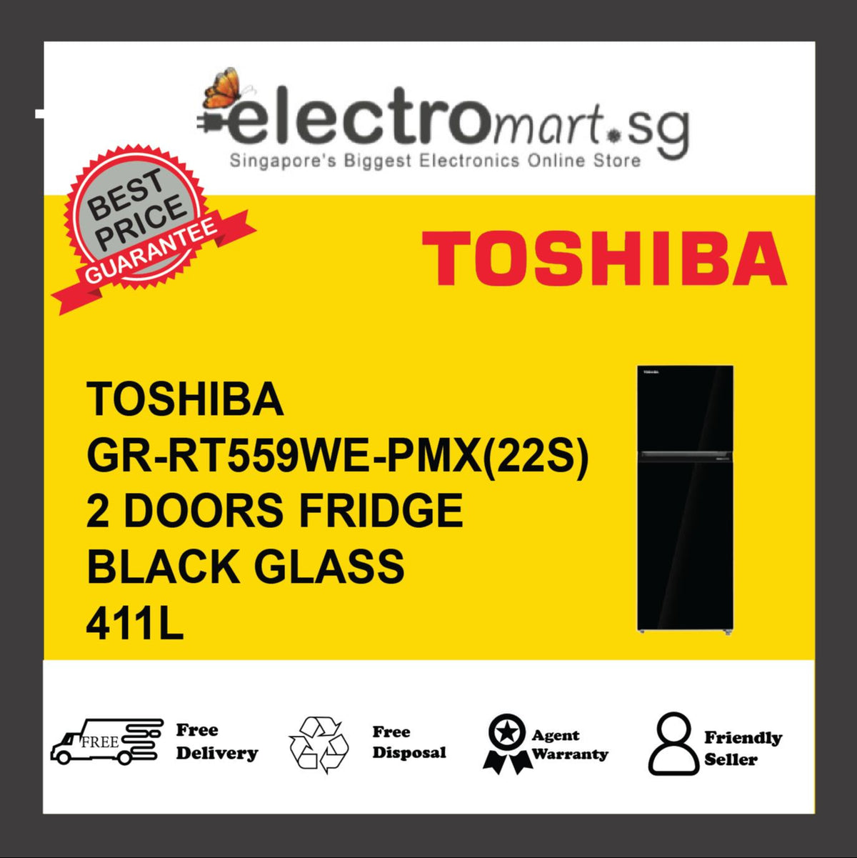 TOSHIBA GR-RT559WE-PMX(22S) TOP MOUNTED REFRIGERATOR 411L